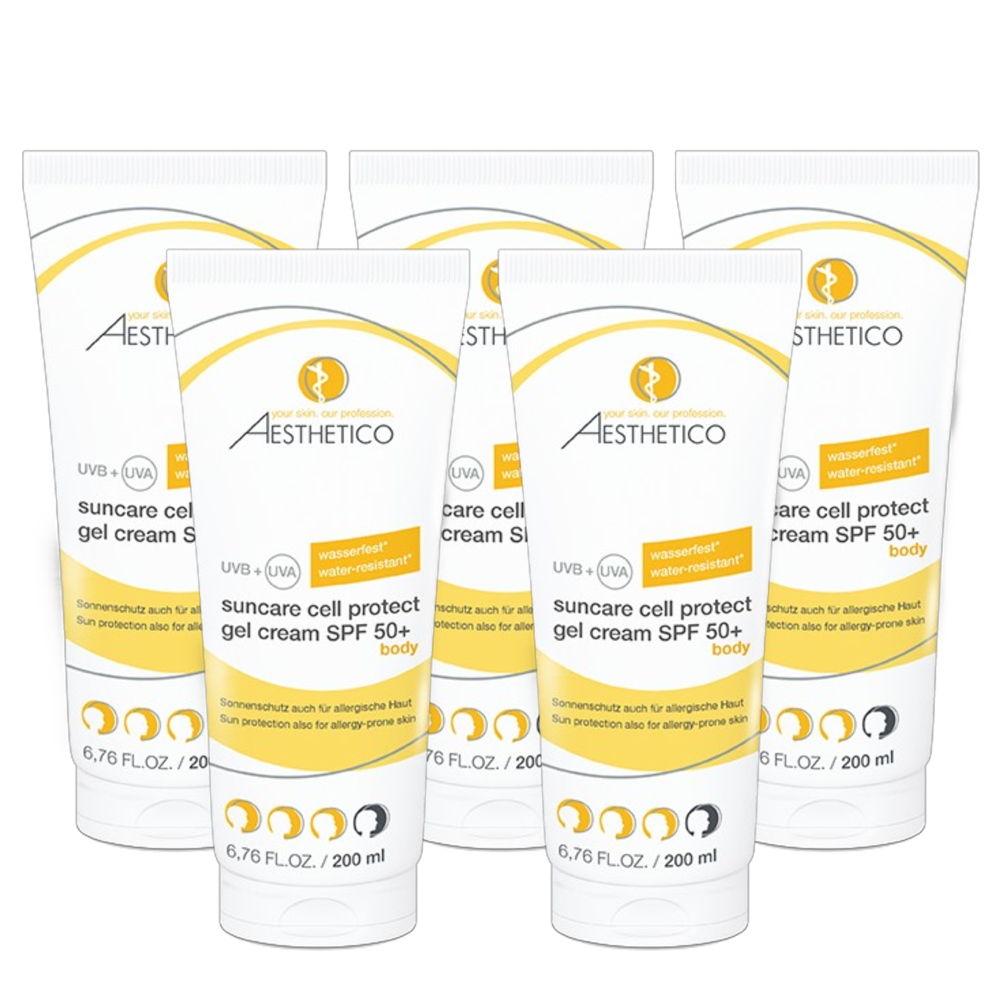 5er Pack - AESTHETICO suncare cell protect gel cream SPF 50+, 200 ml (5x200ml)