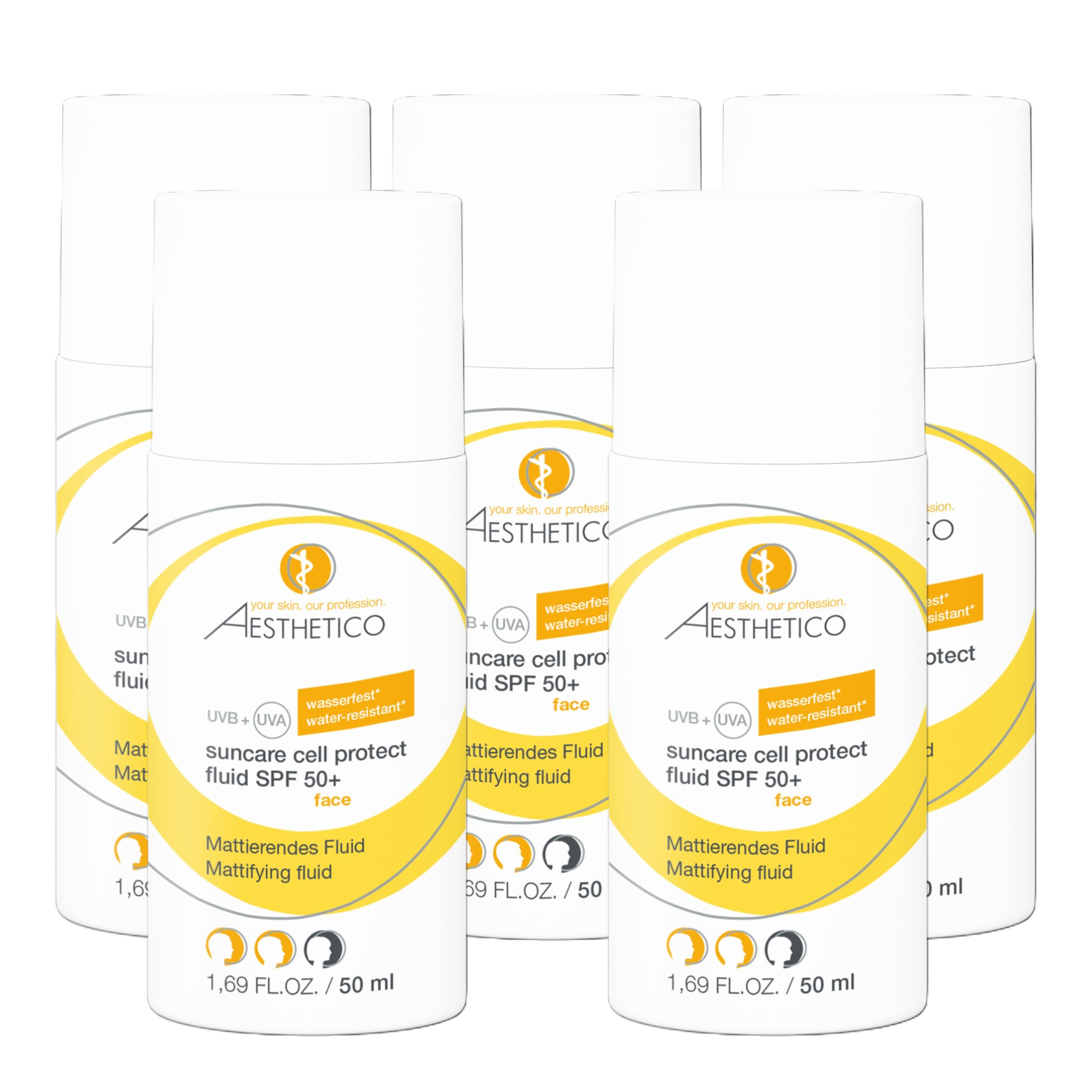 5er Pack - AESTHETICO suncare cell protect fluid SPF 50+, 50 ml (5x50ml)