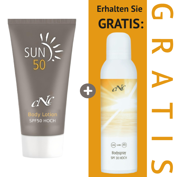 CNC Cosmetic Sun Body Lotion SPF50, 150ml + Bodyspray SPF30 Hoch 200ml Gratis
