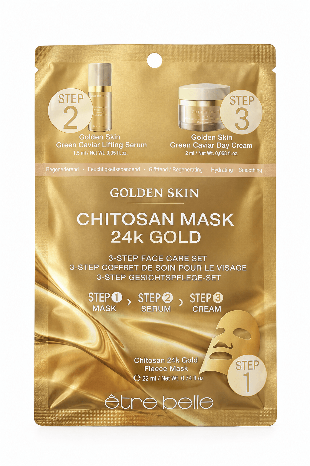 être belle Golden Skin Chitosan Mask 3-Step Face Care Set 1 Stk.