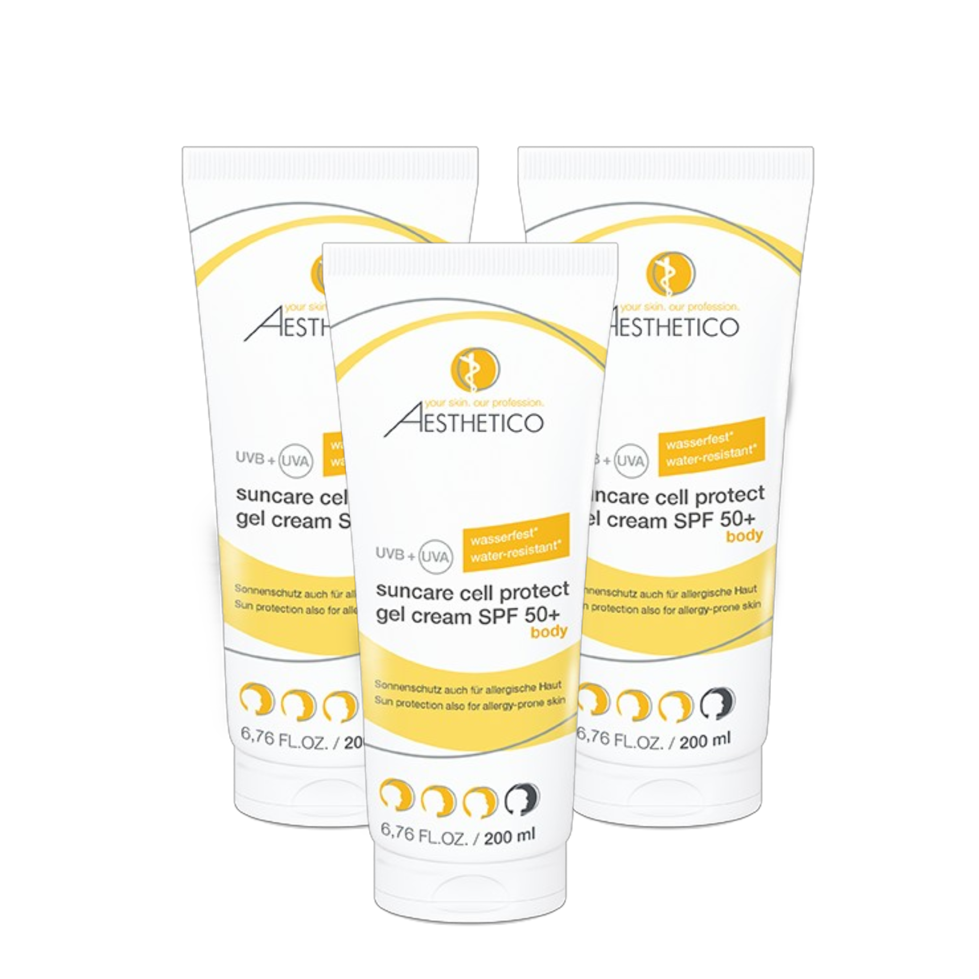 3er Pack - AESTHETICO suncare cell protect gel cream SPF 50+, 200 ml (3x200ml)