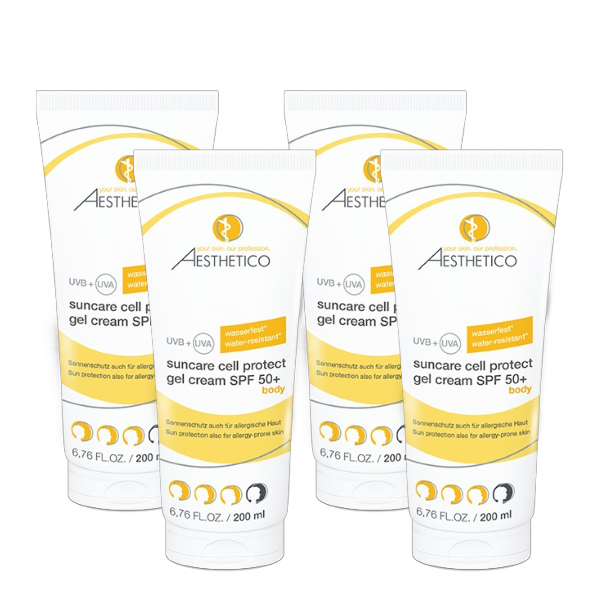 4er Pack - AESTHETICO suncare cell protect gel cream SPF 50+, 200 ml (4x200ml)